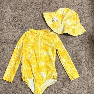 Yellow Floral Kids Swim Set